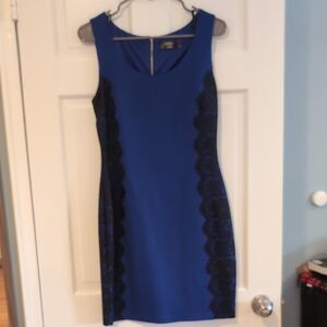 Guess Sleeveless Blue Dress With Black Lace